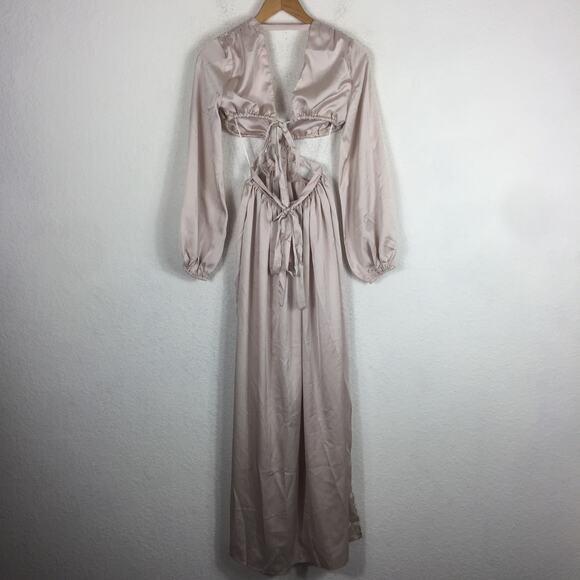 NWT HelloMolly Fashion Girlie Satin Cut Out Maxi Dress Champagne Size 2 Cocktail - Picture 12 of 13